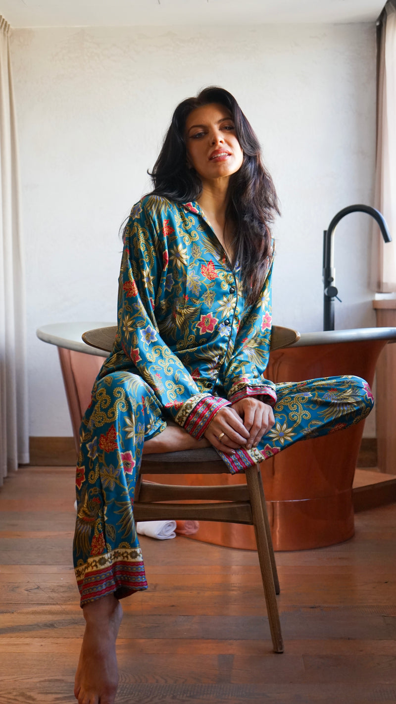 FLORES / Green Silk Blend Pyjama set