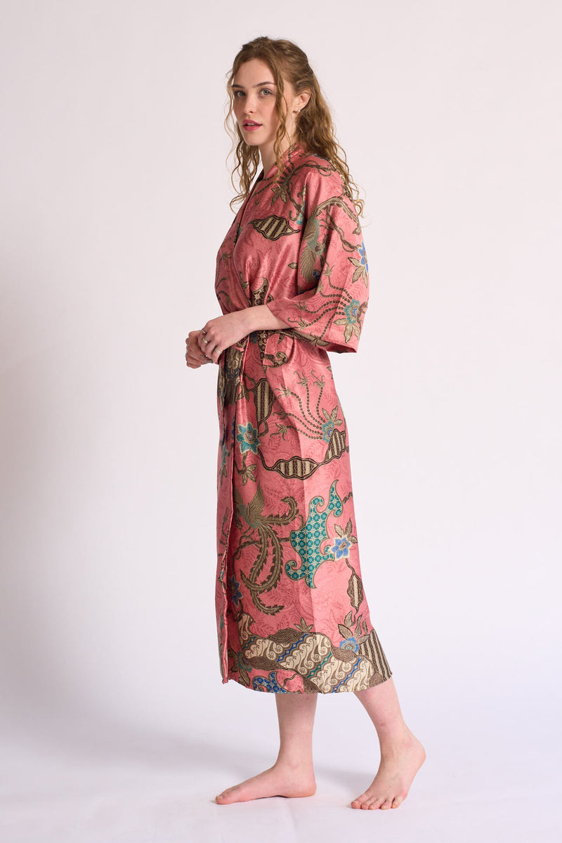 Womens Deluxe Pink Silk Kimono