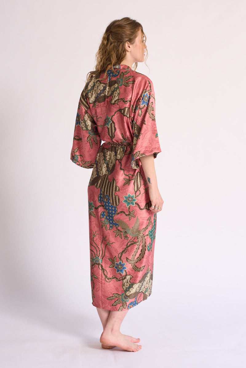 Womens Deluxe Pink Silk Kimono