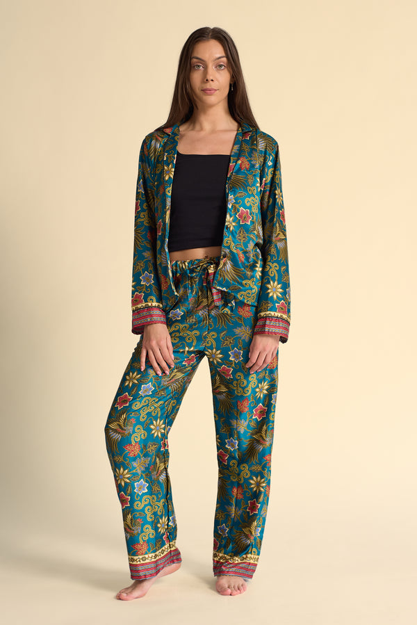 FLORES / Green Silk Blend Pyjama set