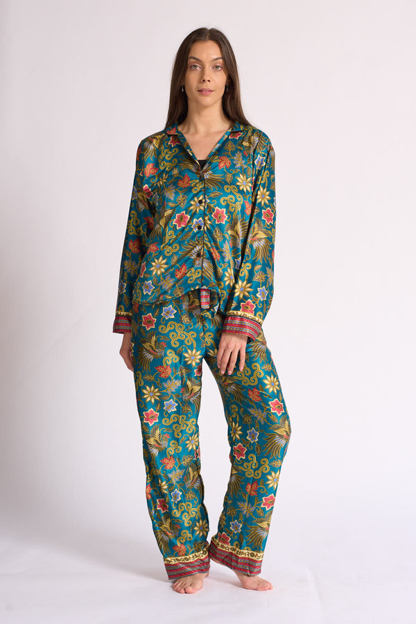 FLORES / Green Silk Blend Pyjama set