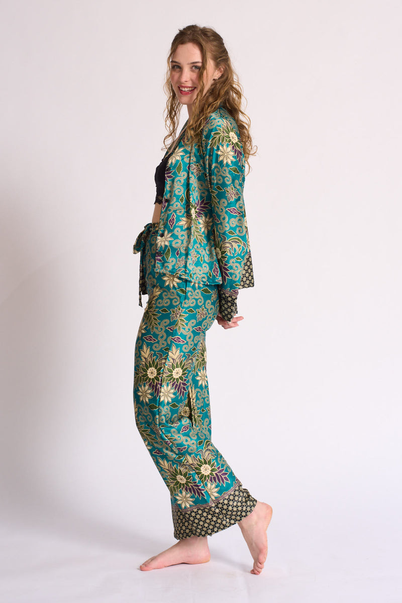 Turquoise silk pajamas sale