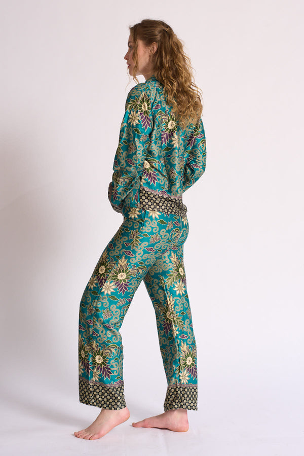 MARI / Turquoise Silk Blend Pyjama Set